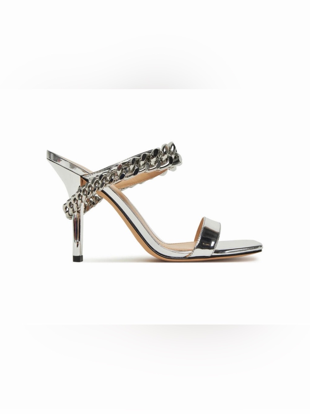 Michael‎ Kors Bianca Leather Curbed Chain Hardware High Heel Slide Sandals 7.5